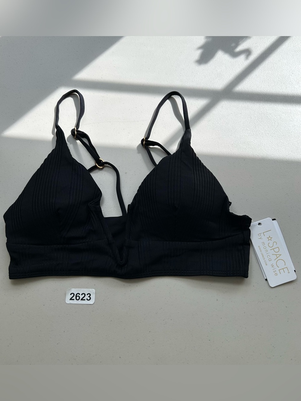 L*Space LSPACE Pointelle Rib Siren Bikini Top Womens Size XL Black NWT